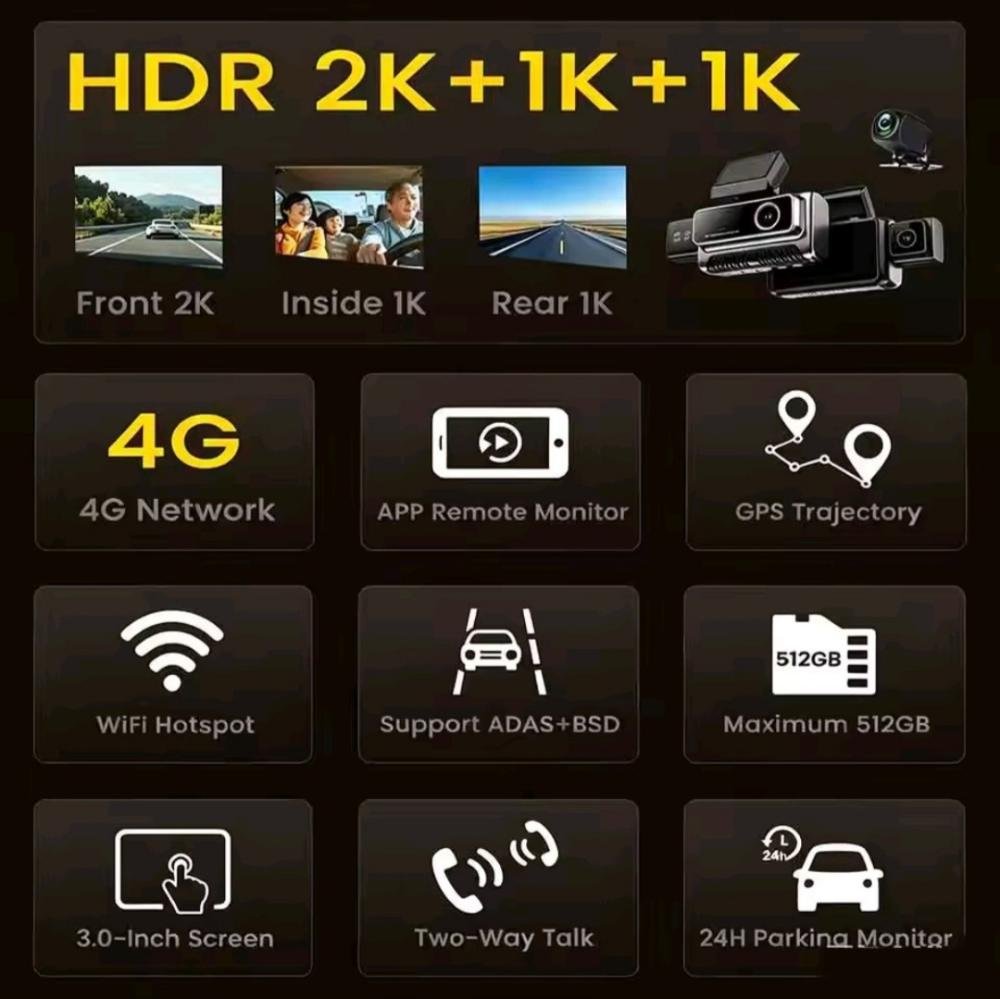 4G Live 3 Channel Car Dash Cam — Car Camera — ছবি 5